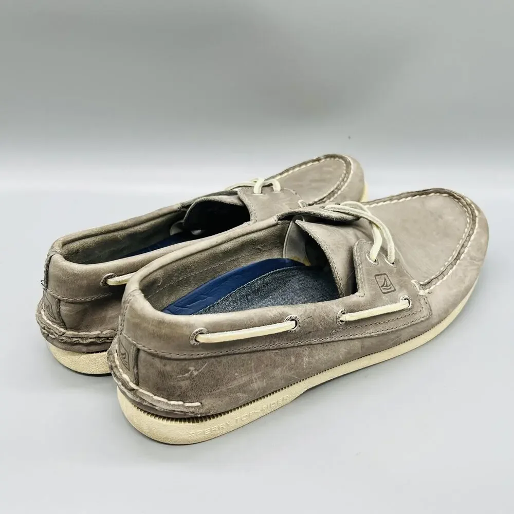 Sperry Shoes Mens 9.5 Gray Leather Top Sider J Crew Boat Moc Toe Casual Comfort